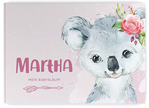 Babyalbum - Mein erstes Jahr, Junge Mädchen, Album zur Geburt, Baby-Tagebuch, schönsten Momente und Erinnerungen zum Auszufüllen auf 104 Seiten (mit Personalisierung, Koala, rosa)