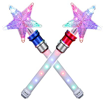 XJSGS - Baguette lumineuse LED clignotante - Baguette magique rotative pour filles et garçons - Cadeau de Noël et d'anniversaire (2 étoiles)