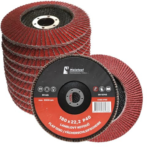 Molatool Dischi lamellari professionali in ceramica, 180 x 22,2, grana 40, metallo, legno, acciaio, 5 dischi lamellari, dischi abrasivi/mole smerigliatrici angolari