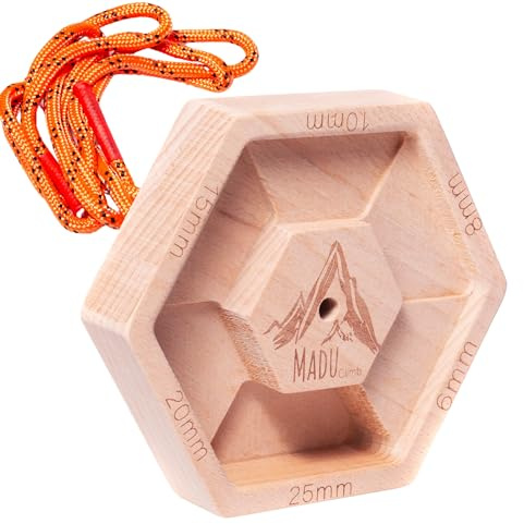 Madu Climb Portable Fingerboard – Solid Hardwood 6-Edge Hangboard for Rock Climbing Training | Compact One-Piece Grip Strength Tool for Climbers (1)