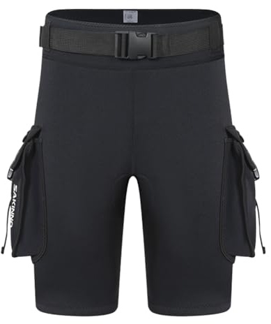 LYEAA 3mm Neoprene Tech Shorts with Pockets Unisex Surfing Trunks Keep Warm D-Ring Buckle Leak Hole for Diving Equipment Accessories (XL)
