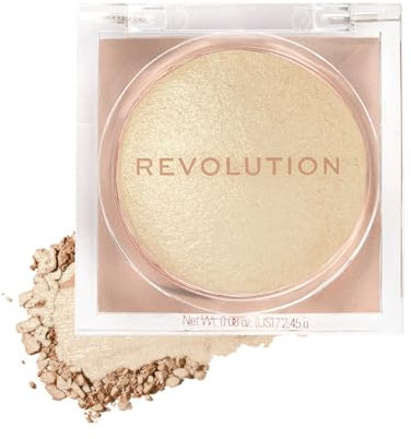 Revolution Beam Bright Highlighter – Iluminador facial efecto glow, fórmula polvo-a-líquido, vegano y libre de crueldad - Golden Gal