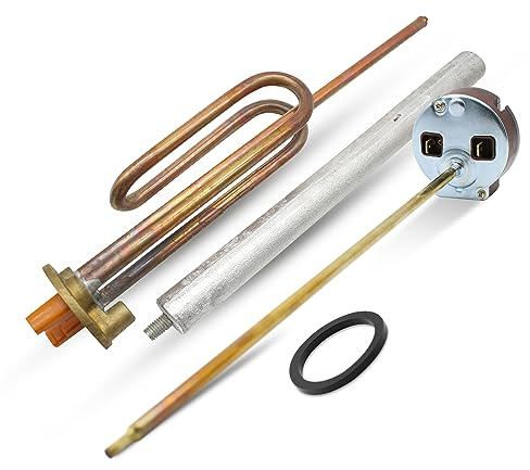 DOJA Barcelona Water Heater Resistance Kit - 1500W - Immersion Heater Element, Curved Heating Component, Magnesium Anode, Boiler Resistor Spare, Rubber Gasket, Fixing Screw and 270mm Rod Thermostat