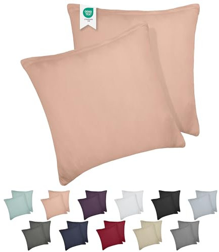 Barbons Kissenbezug 80x80 2er Set – 165 g/m² Oeko-TEX Zertifiziert Kopfkissenbezug 100% Jersey Baumwolle weiche Kissenbezüge Kissenhülle mit Reißverschluss (80x80-Rosa)