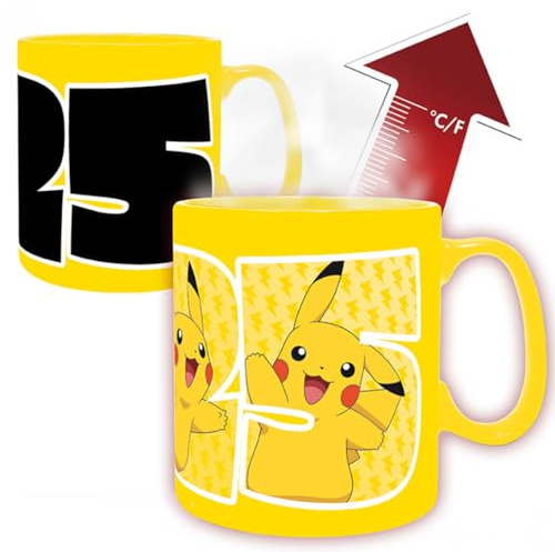 ABYSTYLE Pokémon Pikachu 25 keramisk nyhet värmeväxling kaffe- och tekopp, 460 ml, Pokémon-mugg, kaffemugg, Pokémon-prylar, Pokémon-gåvor