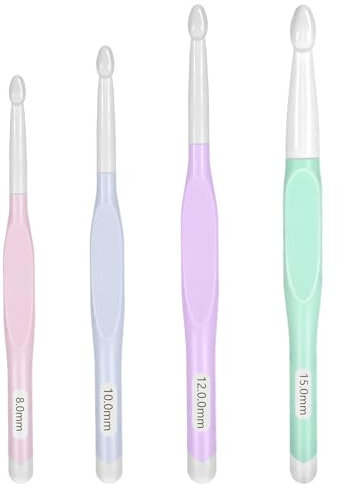 Nogeqi 4 Stück Groß Häkelnadeln Set Hochwertig, Häkelnadel Größen 8mm 10mm 12mm 15mm Kunststoff, Häckelnadeln Ergonomisch mit Langem Griff zum Anfänger Colorful Crochet Hook für Pullover Schal Teppich