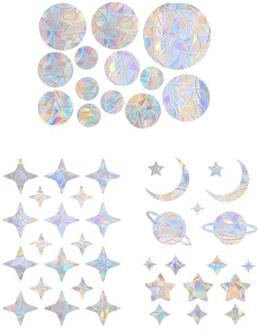 Stickers Anti-Collision Oiseaux Fenêtre, 51 Pièces Suncatcher Autocollants Décalcomanies Prismes Arc-en-Ciel Électrostatiques, Protection Contre les Impacts d'Oiseaux, Décoration Murale Fenêtres