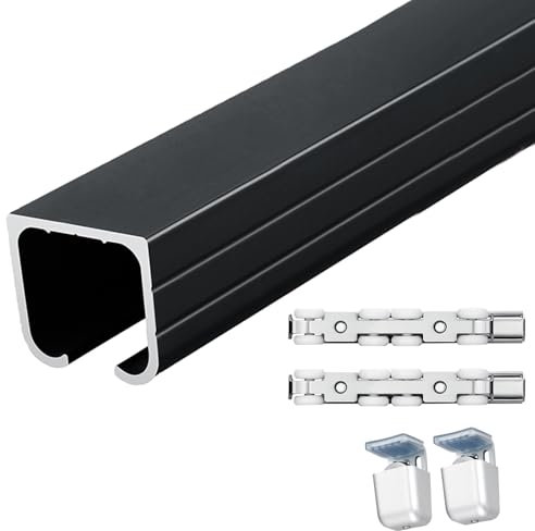 Kit per porta scorrevole invisibile, sistema di guide nere da 100 cm, per doccia e armadio, con ruote, montaggio a soffitto e parete, perfetto per porte tascabili salvaspazio, facile installazione.