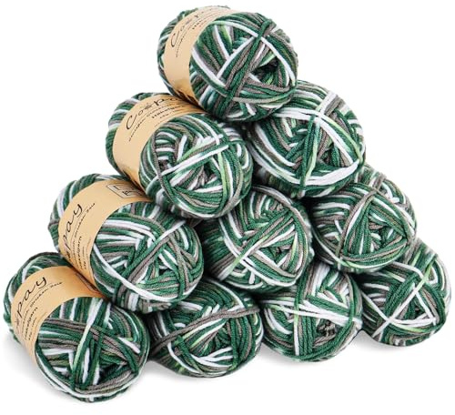 Coopay 10 Gomitolo di Lana per Uncinetto, 450g, Filato per Uncinetto Morbido Multicolore, Filato per Maglieria, Lana Gomitoli per Vestiti per Neonati, Sciarpe, Calzini - Verde Scuro
