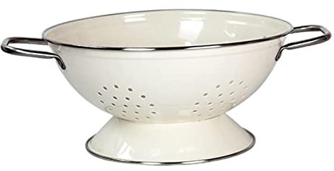 Vintage Enamel Colander Strainer Bowl Set - Large White Self-Draining Fruit Dish, Metal Dinnerware for Home Kitchen Decor, Rustic Table Centerpiece