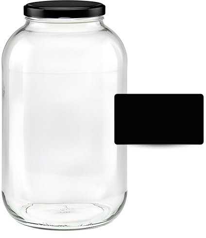 mikken 2 tarros XXL de 4250 ml con tapa negra, tarros de cristal con etiquetas para escribir (2)