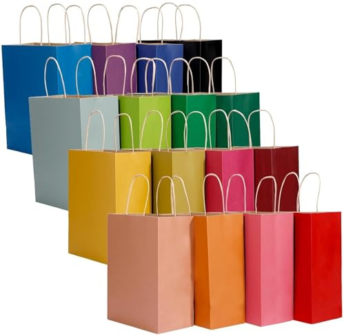 Zorplex 16 Bolsas de Papel Kraft con Asas, 16 Piezas Medianas Colores Bolsas de Regalo（27 x 21 x 11 Cm, para Cumpleaños, Fiestas, Bodas, Navidad, Embalaje de Dulces y Envoltorios