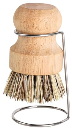 Brosse de cuisine - Tête de brosse avec effet abrasif et manche en bois avec étagère - Brosse à vaisselle avec poignée ergonomique - Pour les casseroles, les poêles, les lavabos, les carreaux