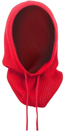 Generisk vinterski-stickad mössa, vindtät, hals-öron-värmare-halsduk, huvudskydd för män och kvinnor utomhus filtmössa damer, Vattenmelonsröd, one size