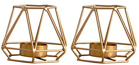 Nuptio 2 Piezas Juego de Candelabro de Línea Geométrica de Hierro, Portavelas Tealight, Decoración de Mesa (2 x Pequeña)