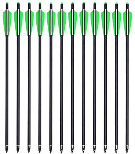 PMSM Frecce in Carbonio per Balestra 18 Pollici 20 Pollici Frecce da Caccia per Balestra,Frecce per Balestra Bulloni con Alette Verdi da 4 e Punta Sostituita(Pack of 12) (20)