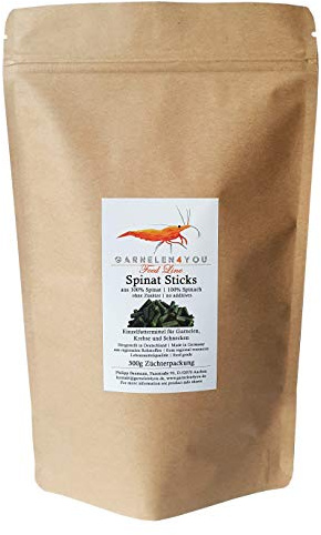 GARNELEN4YOU Bastoncini di spinaci, pellet di mangime di alta qualità da 300 g per un'alimentazione rilassata degli abitanti dell'acquario come gamberetti, granchi e lumache (300 g)
