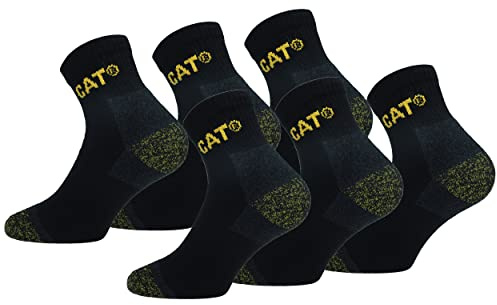 Caterpillar 6 Paia Calzini Quarter Lavoro Lunghezza Sopra la Caviglia - Doppio Rinforzo Punta Tallone - Soletta Spugna di Cotone (Nero, 47-50)
