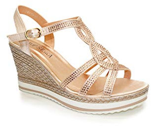 IVACHY Womens Wedge Ladies Crystal Sparkling Sandal Dressing Shine Espadrille Summer Elegant Platform Shoes Size UK Champagne