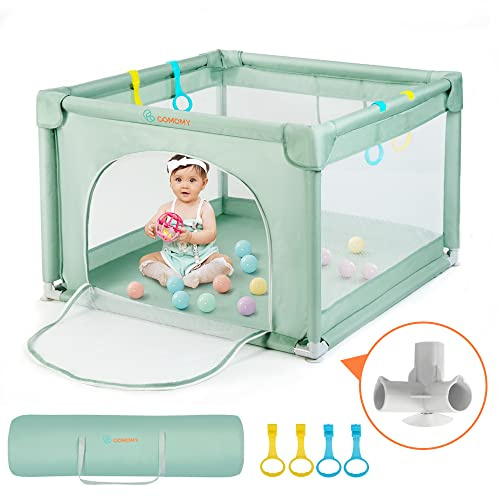 COMOMY Playpens for Babies and Toddlers, 90 x 90 cm Small Baby Play Pens, Safe and Non-Slip Baby Fence, Full Mesh Design, Indoor & Outdoor Kids Activity Center (Green)