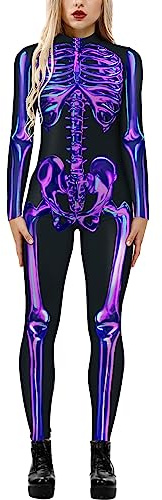 Seaur Halloweenkostym, dam, skelett, cosplay, catsuit, overall, ben, dräkt, karneval, S, M, L, XL