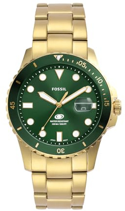 Fossil Blue Uhr für Herren, Quarzwerk mit Edelstahl- oder Lederarmband, Gold-Ton, 42MM
