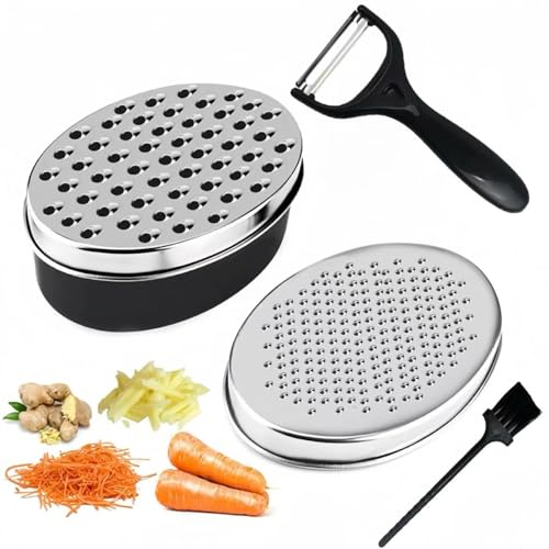 Cheese Grater, Stainless Steel Vegetable Chopper, Kitchen Cheese Chopper with Food Storage Container and Lid, Perfect for Hard Parmesan Or Cheese Shredder, Ginger, Vegetables, Chocolate & More (Black)