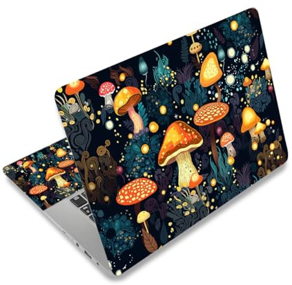 Laptop Skin Sticker Decal Cover, 11.6”12 13 13.3 14 15 15.4 15.6 Laptop Netbook Skin Sticker Cover Art Notebook Protector (2 Wrist Pad Included), Removable Reusable, Cute Fantasy Mushroom