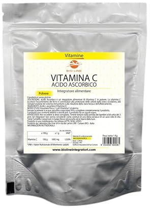 Acido Ascorbico Puro 1 kg, Vitamina C in Polvere ad Azione Antiossidante, Sostanza Pura Senza Eccipienti (1 Busta da 1 Kg) Laboratori Bioline - Qualità Italiana