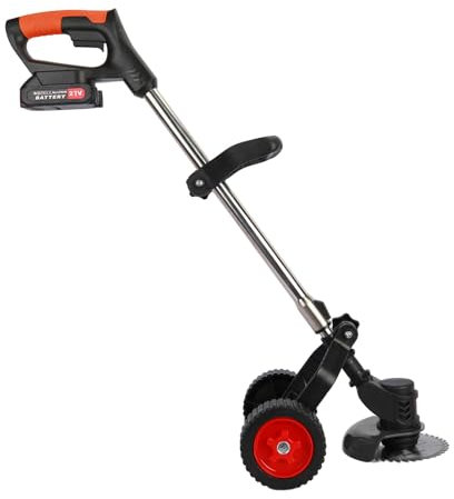 Debroussailleuse Electrique sans Fil Tondeuse Manuelle Gazon 21 V 2000 mAh Batteries Rechargeables Poignée en Forme de D Tondeuse à Gazon électrique 2 Roues 3 en 1 Debroussailleuse