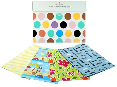 UK Greetings Multipack of 20 Assorted Gift Wrap Sheets - for Birthdays & Other Events - Includes Keepsake Box