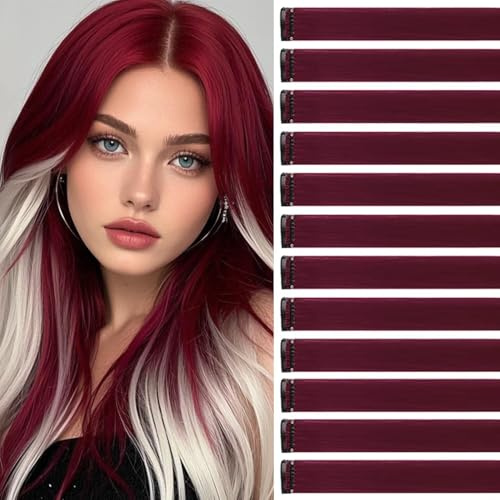 Rouge bordeaux Couleur Extension Cheveux 12 Pièces 55cm Rajout Cheveux à Clip Naturel Extensions à Clipser Chaleur Fête Accessoire Cheveux Fille Extensions Capillaires Mèches De Cheveux