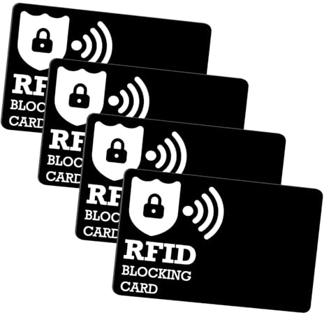 OIHCAZ RFID Blocking Card 4PCS, Credit Card Protector Anti-Theft RFID/NFC Contactless Blocking Cards Effective Protect Debit ID Cards Passport, Full Wallet Protection (Black)