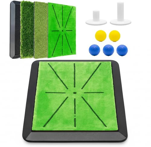 COBOGO 3 in 1 Golf Hitting Mats Training Equipment, 3 Replaceable Golf Practice Mat, Lightweight Portable, Anti Slip, Rubber Base, Heavy-Duty Foldable Mats for Indoor & Outdoor