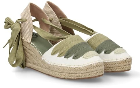 99958 Sandalia Valenciana Tipo Alpargata de Cuna para Mujer con Diseno de Tiras, Cierre de Lazada con Cuerdas. Ideal Primavera Verano. Cierre de Hebilla. Ideal para Uso Diario. Verde Talla 36