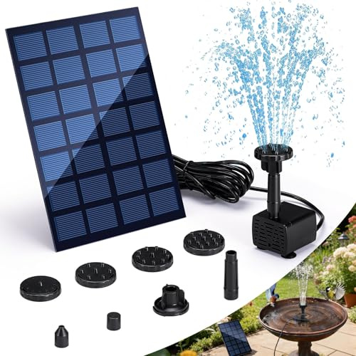 Tismels Pompa solare per laghetto, Fontana Solare 2,5W, con 6 Effetti Ugelli, Fontana da Giardino Solare, per Laghetto da Giardino, Bagno degli Uccelli, Vasca per Pesci, Piscina