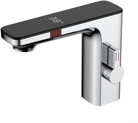 GYEBBJSC Automatic Infrared Sensor Faucet with Temperature Display for Smart Touchless Tap Digital Screen Hot Cold Water Mixer Tap Chrome Finish