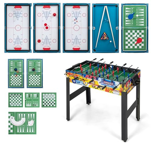GOPLUS Mesa de Juego Combinada 12 en 1 con Futbolín, Mesa Multijuego de 121cm con Billar, Ping Pong, Hockey, Bolos, Tejo, para Niños y Adultos, para Casa Bar Fiesta