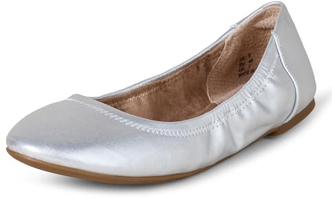 Amazon Essentials Women's Belice Ballet Flat, Silver, 5 UK