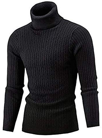 AIDEAONE Maglione Dolcevita da Uomo Maglione Lavorato a Maglia Slim Fit a Costine Casual Collo Alto Pullover Dolcevita Nero