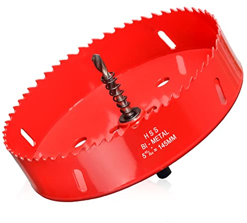 Borrkrona 145 mm diameter med centreringsborr, universell hålsåg, hålfräs, hålborr av HSS M44 bimetall för trä, mjuk metall och plast (ribpplattor och gips), med separerbara borr