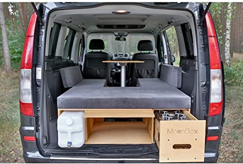 Moonbox Campingbox mit Tisch Van/Bus 115cm UV-Lack | mit Campingküche, Sitzplätze, Tisch, Bettfunktion/Schlafsystem | für Fahrzeuge mit Mind. 115cm Breite im Kofferraum