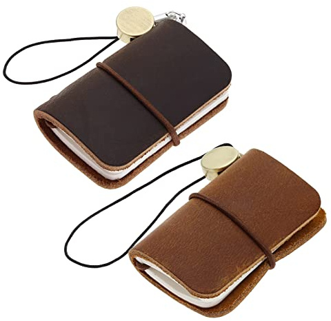 EMSea 2pcs Piccoli Quaderni Da Viaggio In Pelle Diario Ricaricabile Quaderno In Miniatura Diario Tascabile Per Bambola Vintage Mini Formato 48x32x15 Mm Marrone E Caffè