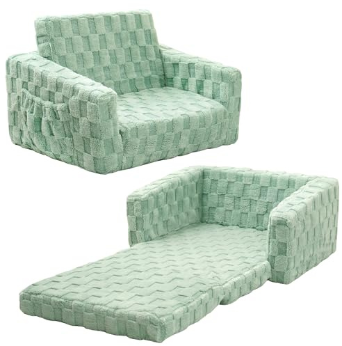 MallSingel Kids Sofa, Toddler Chair, 2-in-1 Flannel Kids Fold Out Couch, Toddler Convertible Sofa to Lounger, Flip Open Toddler Couch for Kids (White)