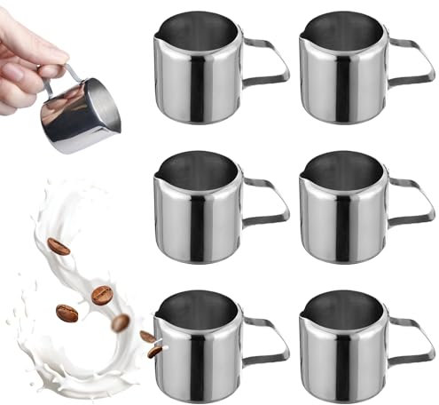 6 bricco per latte in acciaio inox: 30 ml, piccolo caraffa per latte in acciaio inox con manico, 1 oz bricco per la schiuma, cappuccino, latte, espresso