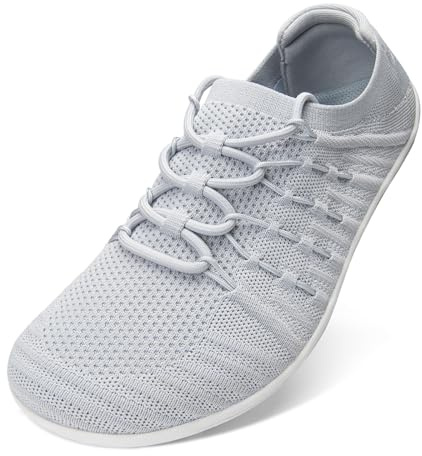 ZOEASHLEY Zapatos descalzos para hombre, pies anchos, minimalistas, para verano, para deporte y uso diario, tallas 40-47, gris claro, 45 EU