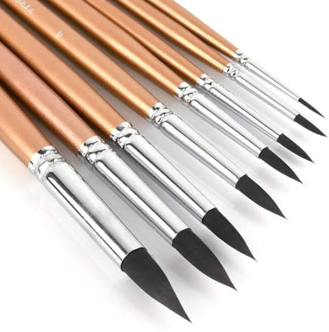 YOPEUC 8PCS Animal Hair Watercolour Brushes for Artists, Round Pointed Tip Paint Brushes Set, Artist Paint Brush Set, Art Brushes for Acrylic Painting, Water Color, Acrylic Oil, Gouache, Ink, Detail