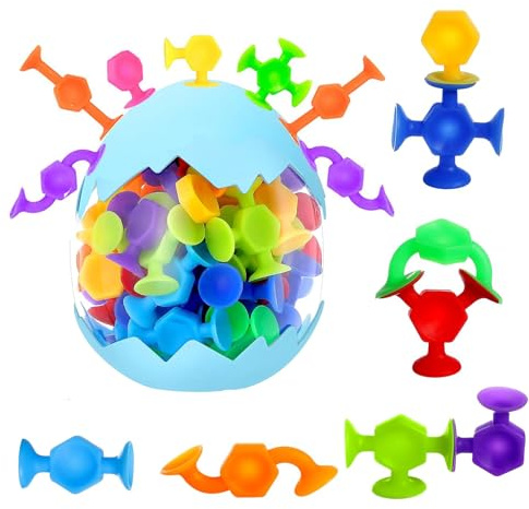 JOYVOVO Jouets à Ventouses Silicone, 48Pcs Jouets de Bain pour Enfants, Bain Suction Toy Set, Jouet d'Aspiration, Cadeaux Montessori Sensoriels pour Les Garçons et Les Filles âgés de 3 4 5 6 7 8 Ans