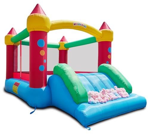 WeeOneKids Air Bounce House, Inflatable Bouncer with Air Blower and Slide, Jumping Family Backyard Bouncy Castle with Extra Thick Material (Red Yellow&Blue)