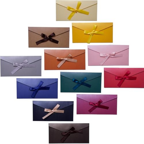 12 sobres retro de colores con cinta, papel kraft, para tarjetas de regalo, para bodas, cumpleaños, fiestas y Navidad (22 x 10,8 cm)